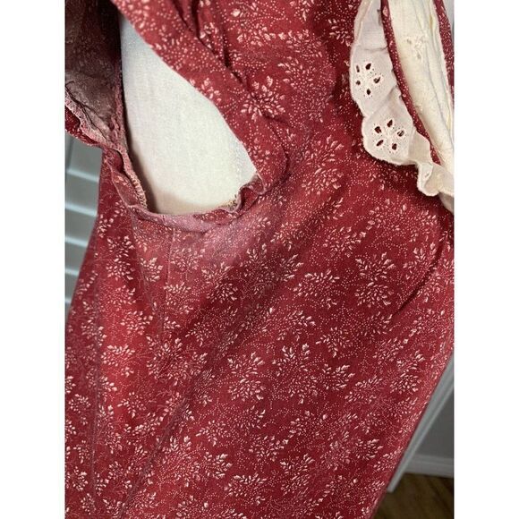 VTG 70s Lola Jrs. Hawaii Red Floral Hippie Chic Prairie Maxi Dress Eyelet Small - Picture 11 of 12
